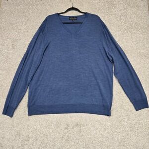 Brooks Brothers Sweater Men 2XL Blue V-Neck Merino Wool lightweight brookstretch